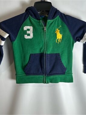 Polo by Ralph Lauren Green & Navy Zip Hoodie with Yellow Pony Youth Size 4T
